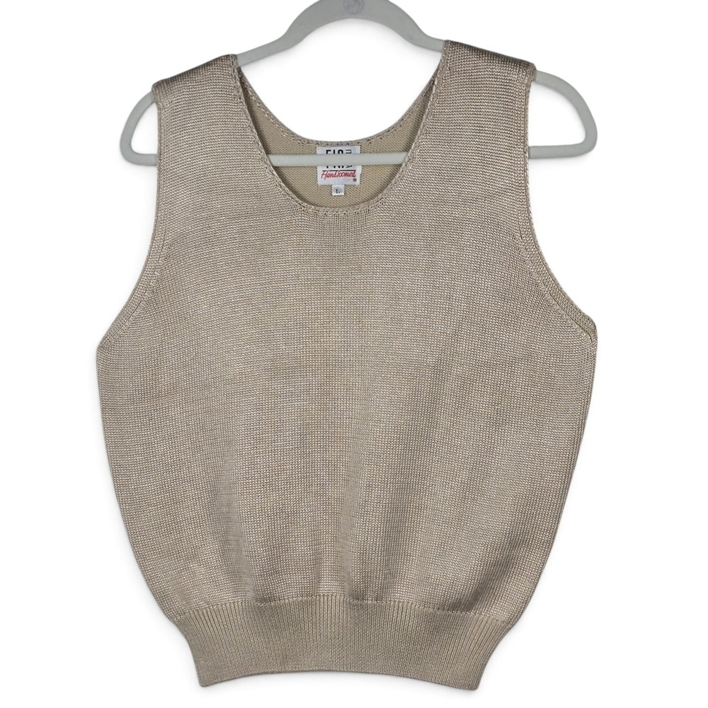 FIA Italia Knit Vest Women L Handloomed Champagne Metallic Sleeveless EUC Shell